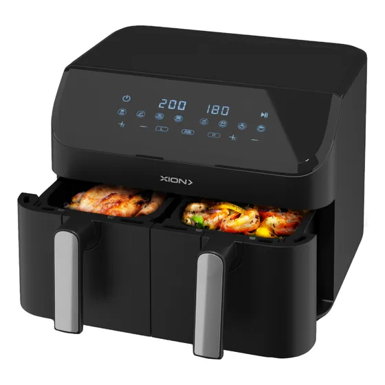 Freidora Sin Aceite De Aire Doble Cesto Xion 8 Lts Xi-fr80 Color Negro