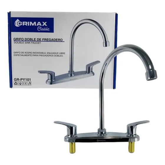 Grifo Doble Para Fregadero Cuello De Cisne 