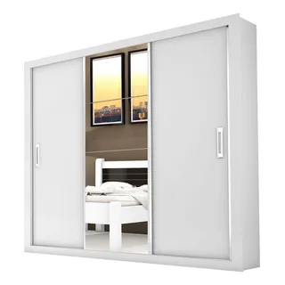 Guarda Roupa Casal Com Espelho 3 Portas De Correr Lara Ci Cor Branco Guarda Roupa Casal Com Espelho 3 Portas De Correr Lara Ci Cor Branco