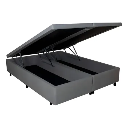 Base Box Baú B&g Queen 158x198 Courino Linho Cinza Com Pistão A Gás
