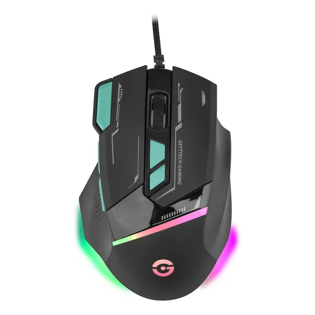 Mouse Gamer Getttech, Con Iluminación RGB, 7200 DPI Ajustable, 8 Botones Personalizables Mediante Software, Alámbrico 1.5M, para Portátil PC Gamer, Negro