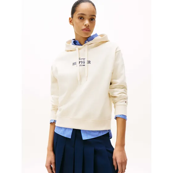 Sudadera Crema Con Capucha Y Logo De Mujer Tommy Hilfiger