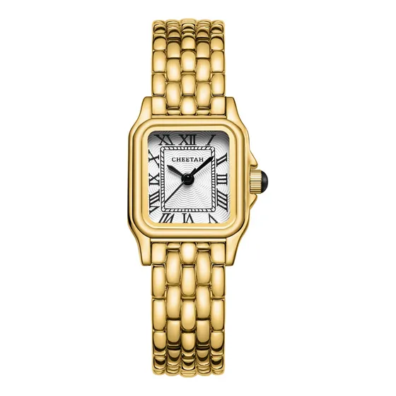 Cheetah Rectangular Dorado Relojes Dama Con Esfera Romana
