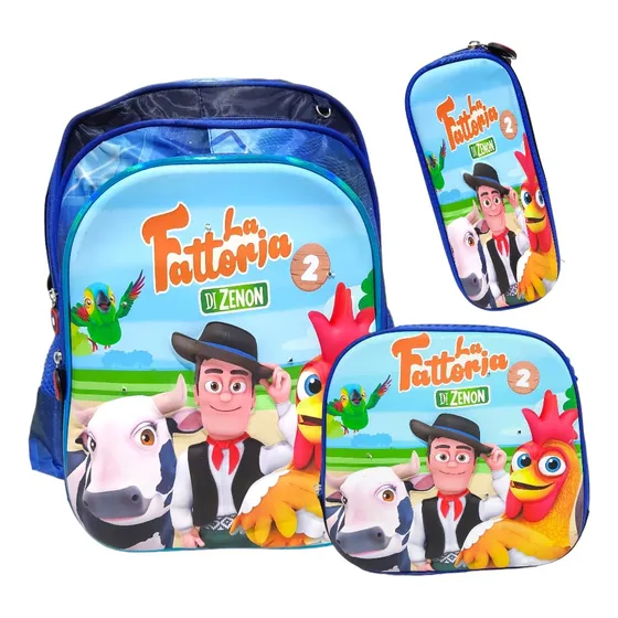 Mochila Escolar Granja De Zenón Lonchera Cartuchera Maleta 