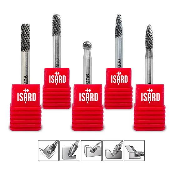 Set 5 Fresa Lima Rotativa Ø6mm Cabo De 6mm Metal Duro Acero