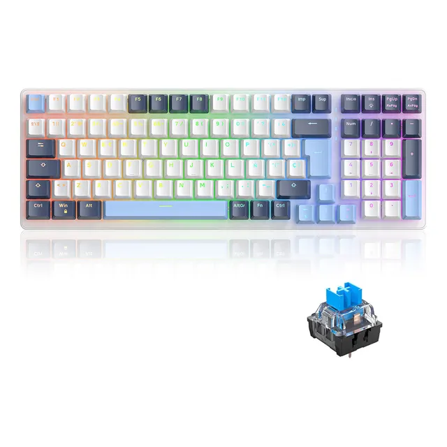 Teclado Mecánico Free Wolf K3 Rgb Qwerty Eje Verde Español Teclado Azul/Blanco Idioma Español Latinoamérica
