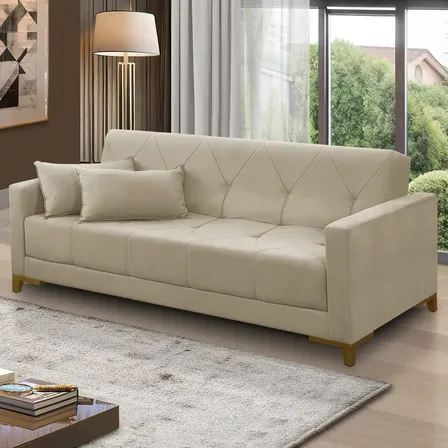 Sofá Cama 3 Lugares 2,00m Aurora Suede Bege Adonai Estofados