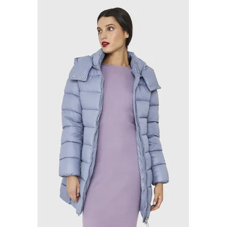 Parka Acolchada Midi Con Gorro Celeste Nicopoly