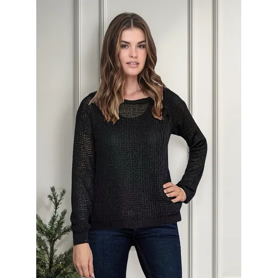 Chompa Negra De Hilo. Talla M