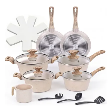 Jogo De Panelas Cerâmica Antiaderente 15 Peças - Areia Areia