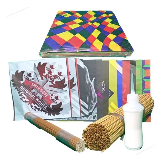 Kit 50 Peixinho Unidades 30*30 Pipas Seda+varetas+cola