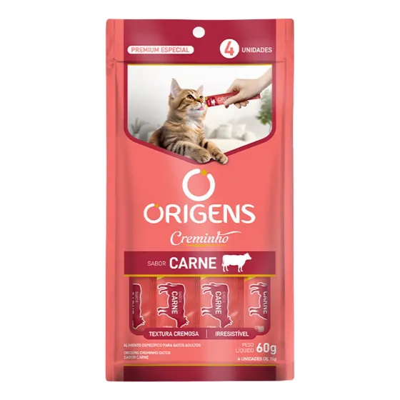 Sache Para Gatos Origens Creminho Sabor Carne 4 Unidades 15g