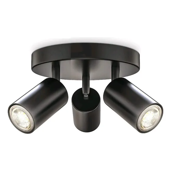 Aplique Techo Redondo Triple Gu10 Negro + 3 Ampolletas Led