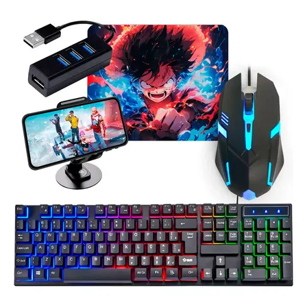 Kit Gamer Mageon Teclado Semimecânico RGB ABNT2 + Mouse + Mousepad Preto