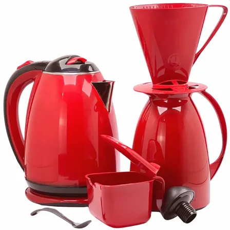Kit Chaleira Elétrica Garrafa Térmica Açucareiro Filtro Vermelho 220v