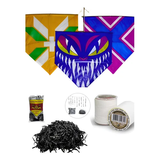 Kit Pipa Grande 50 X 50 25 Unid Seda + Rabiola 50 Mts + Aero