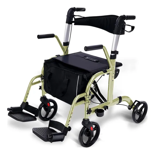 Andador Plegable 4 Ruedas 2 En 1 Silla De Ruedas De Aluminio