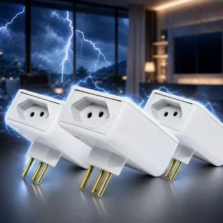Pw Eletrônica Kit 3 Protetor Eletrico 2 Tomadas Raio E Surtos Geral - 127v Branco