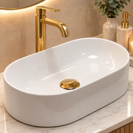 Cuba Pia De Apoio Sobrepor Oval 43x25 Branca Banheiro Lavabo Branco Brilhante