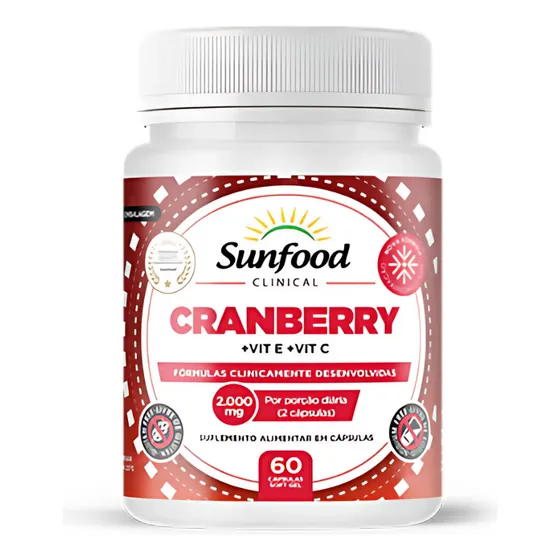 Cranberry Capsulas 2000mg + Vitamina C + Vitamina E 60cáps Sunfood