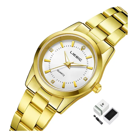 Reloj De Mujer Dama Originales Dorado Pulsera Cuarzo L4005