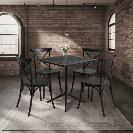 Mesa Restaurant 80x80 Polipropileno + 4 Sillas Crossback Dan