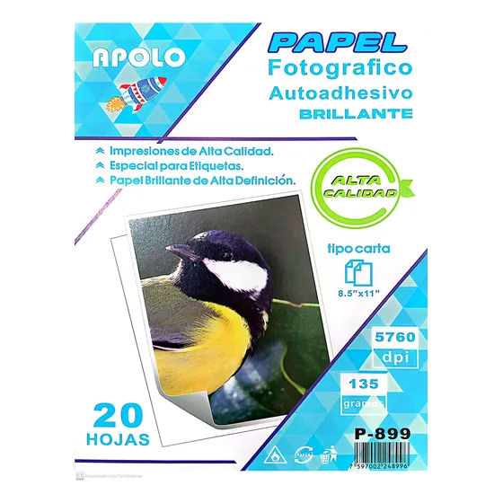 Papel  Autoadhesivo Fotografico Glossy Brillante 20 Hojas