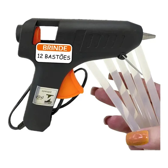 Revolver Pistola Cola Quente + 12 Bastões De Cola De 127/220V