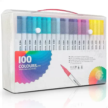 Kit 100 Cores Canetas Ponta Dupla Desenho Colorir Brush Pen Multicolorido Kit Com 100 Cores Diferentes