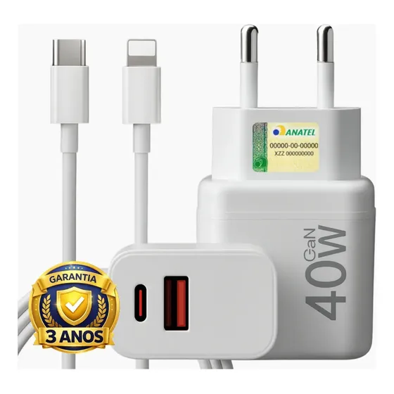 Carregador Turbo 40W USB-C para iPhone 15/16 Pro Max