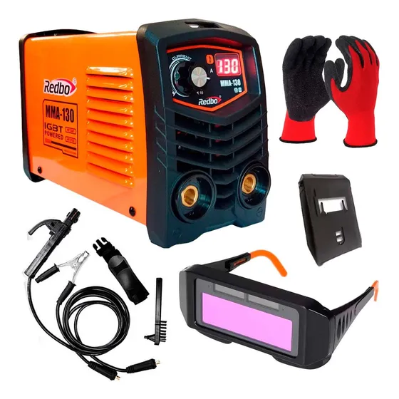 Máquina Soldadora Mma-130 Redbo + Lente Protector + Guantes Color Naranja Frecuencia 50hz 60hz
