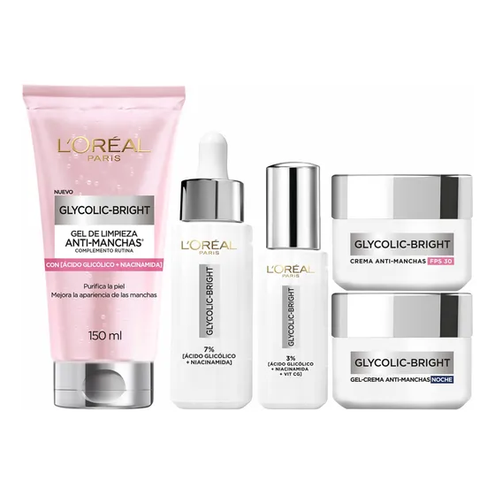 Pack L'oreal Paris Glycolic-right Rutina Completa Todo Tipo De Piel Noche