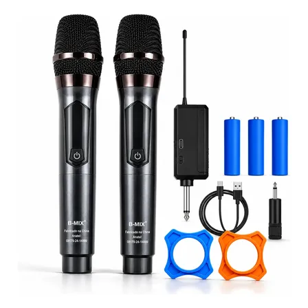 Kit 2 Microfones Sem Fio Uhf Karaokê Profissional Som Limpo Cinza-escuro