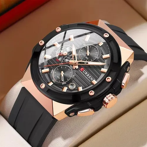 Reloj Curren 8462 Hombre Dorado Silicon Hebilla