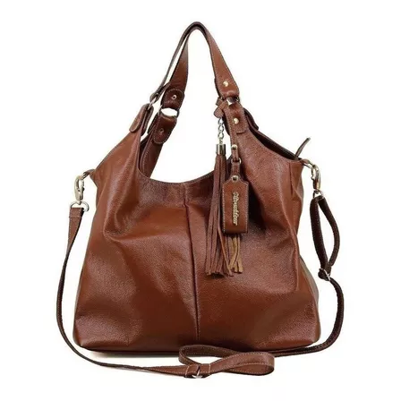 Bolsa hobo Oliver Mour 1025 design lisa de couro  marrom com alça de ombro marrom alças de cor marrom e ferragens metal