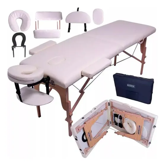 Cama Masaje Spa Portatil Reclinable Estuche Profesional Color Beige
