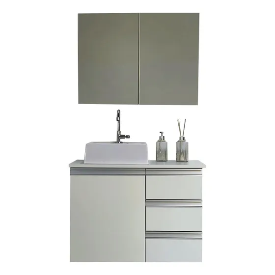 Kit Gabinete Banheiro Com Tampo, Cuba E Espelho - Mdf 70cm
