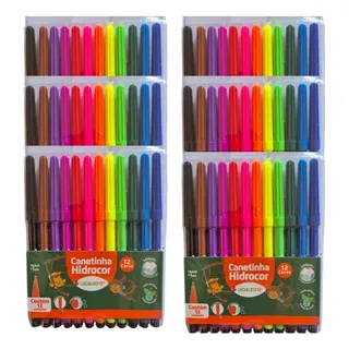 Kit 6 Estojos Canetinha Hidrografica 12 Cores Leo Leo Escola 12 Cores
