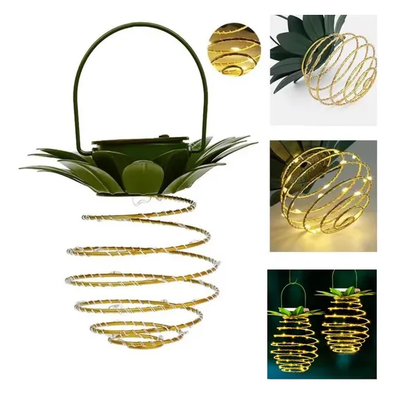 2 Luz Solar Piña Led Calida Hierro Alambre Cobre Lampara