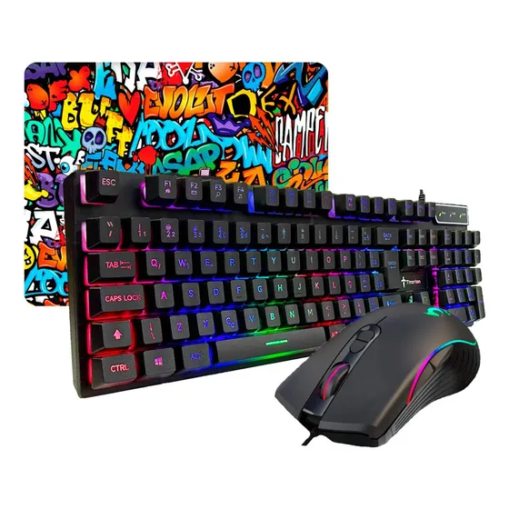 Combo Gamer Teclado Semi-mecânico Mouse Led Rgb Mouse Pad 