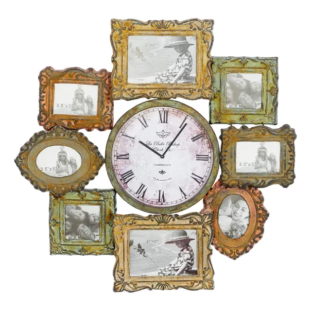 Deco Reloj Pared Metal Abertura Foto Color Verde