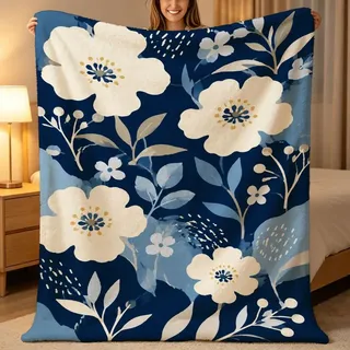 Cobertor Com Estampa Floral Cobertor De Cama Botânico Azul Marinho Soft Cozy De