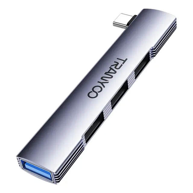 Hub Usb C 4 En 1 Metálico Usb 3.0 Para Macbook Ipad Laptop Gris Oscuro