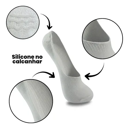 Kit 12 Pares Meias Biomen Invisível Unissex C/ Silicone Branco 37 Ao 44