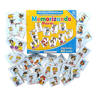 Juego De Memoria; Oficios Y Profesiones Bilingüe 60pz Madera Juego De Memoria; Oficios Y Profesiones Bilingüe 60pz Madera