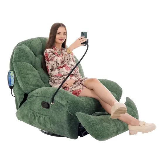 Sillón Masajeador Poltrona Mecedora Reclinable Con Control Remoto Y Soporte Para Celular Verde