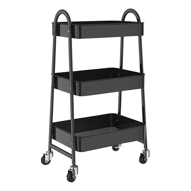 Carrito Organizador Multiusos 3 Niveles Con 360 Metal Ruedas Color Negro1