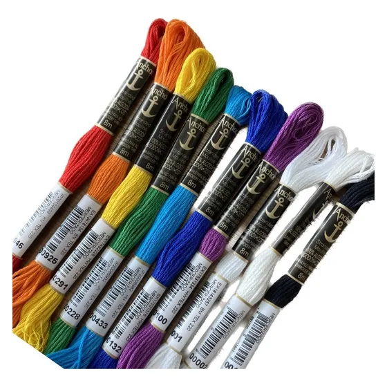 10 Linhas Meadas P/ Bordar Anchor Arco Iris + Preto E Branco Cor Cores