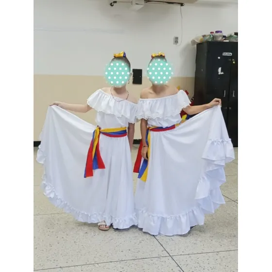 Vestido Llanero Blanco Cinturilla, Bandera De Vzla Talla 7/8