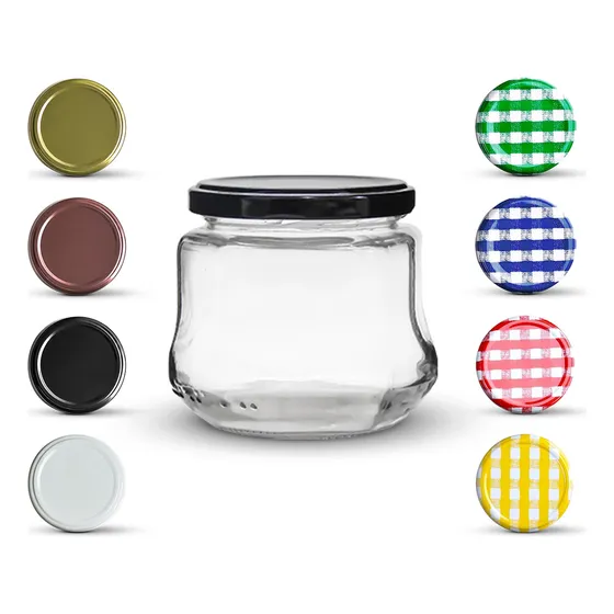 24 Potes De Vidro Oitavado 180ml Com Tampa Metálica E Lacre Cor Preto